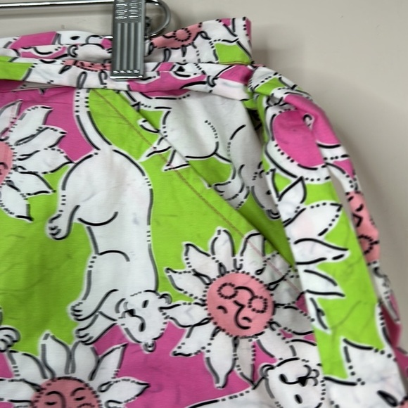 Lilly Pulitzer Suzy French Fried Lion Wrap Skirt Pink Green White Cat Size 6 - Picture 2 of 5